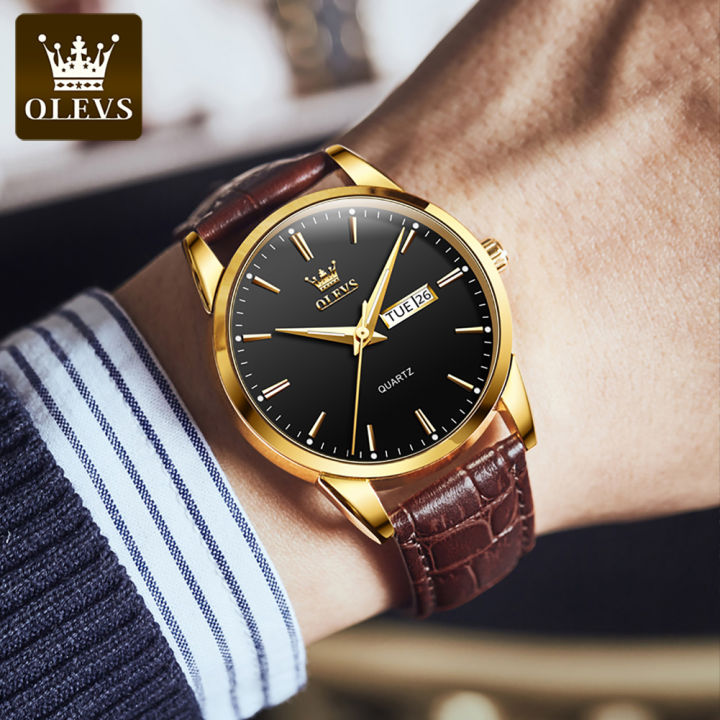 OLEVS Fashion Mens Watches Top Brand Luxury Men Leather Quartz