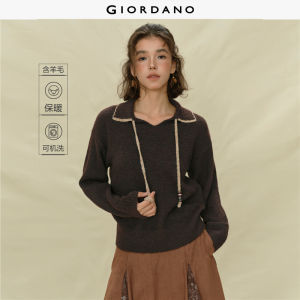 GIORDANO Nữ Áo len viền tương phản đính cườm cổ áo len cổ điển co giãn rộng rãi thời trang thường ngày áo len 18355516