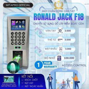 [RONALD JACK F18] Máy chấm công vân tay chuyên lắp đặt kiểm soát cửa kết nối Khóa chốt. Nút nhấn.Nút thoát khẩn