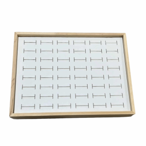 KUYES Velvet Wood Rings Tray Exquisite 48 Grids Ring Earring Holder Simple Ear Studs Case Earrings Display Tray Desk