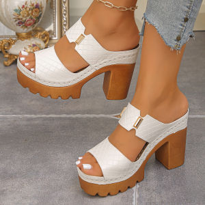 [Free Shipping] Plus-Size High-Heeled Sandals New Summer Styles Fashionable Thick-Soled Chunky-Heeled Casual WomenS Open-Toe High-Heeled Slippers