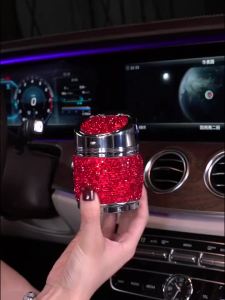 Kaly Luxury Diamond Car Ashtray Pink White Gold Color Crystal Shiny Auto Ashtray with Cover for Car Great Gift for Women Girls T6H1N