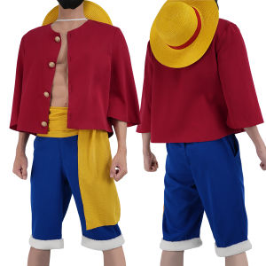HOLOUN ONE Anime Monkey D. Luffy Cosplay Costume Straw Hat Adult Version Top Shorts Hat Waist Strap Cos Convention2026