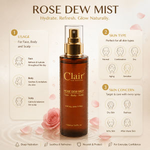 Clair SKIN SOLUTIONS Rose Dew Mist 150ml – Vegan Face & Body Spray for Sensitive Skin Hydrating Calming Soothing