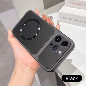 Business Simplicity For iPhone 14 13 12 11 XS XR X XS Pro Max Plus Magnetic Back Cover Soft Leather Veneered Phone Silicone Casing