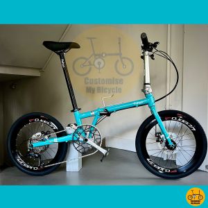 🐬 Fnhon Gust 20 Inch Turkish Blue Folding Bike With Shimano 9 Gears Litepro Components Compact MRT Friendly Dahon