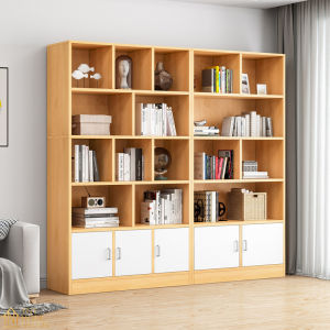2-doors 5-tiers Book Cabinet Display Storage Multipurpose Wood Bookshelf / Multi Comparment File Organizer