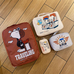 Japanese Style Cute Dog Cartoon 4‑Piece Storage Bag Set Cosmetic Earphone Luggage Clothes Organizer Pouches