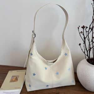 Casual Korean Style Star Embroidered Shoulder Bag Five-pointed Star Zipper Hobo Bag Embroidery Large Capacity Underarm Bag Girls