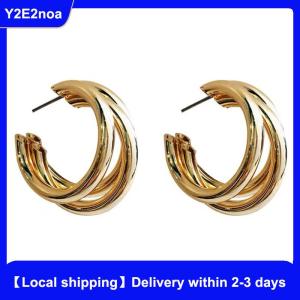 【Local shipping】 1Pair Minimal Design Metal Exaggerated Geometric Ear Stud Earrings For Women Girls Fashion Temperament Jewelry Party Simple Accessories