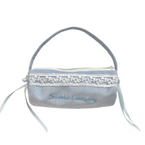 MMLUCK Bowknot Handheld Stationery Bag Lace Corduroy Cloth Korean Style Pencil Case Pink/Purple/Blue  Storage Bow Pencil Pouch Stationery Holder