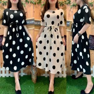 MIDI DRESS POLKA BW MINI PLISKET 1279/1290 DRESS WANITA TERBARU