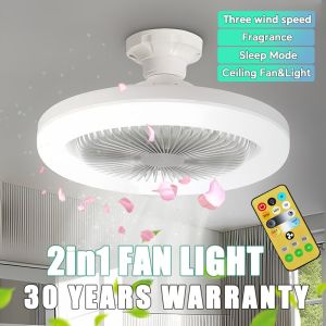Smart Fanlight With Remote Control Lights Bulb With Electric Fan For Ceiling And  2 IN 1 E27 Controller 3 Blades remotely With Led Light Fan
