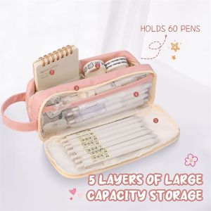 【YIDEA HONGKONG】Double-layer Transparent Pencil Case Ins Japanese Large-capacity Pencil Case