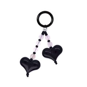 FEELINGS Handmade Bag Charm Keychain Double Heart Shape Colorful Beads Beaded Keychain Accessories Y2K Car Keychain Decoration Bags  Keys Decoration