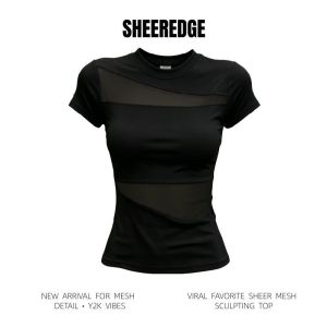 Womens mesh short sleeved summer Korean version new irregular slim fit unique fashionable loose casual splicing T-shirt