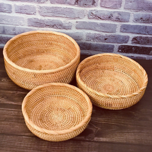 Hand-woven Rattan Wicker Basket Storage Box Fruit Tea Snack Bread Basket Cosmetic Desktop Storage Box Household Kitchen Supplies2026