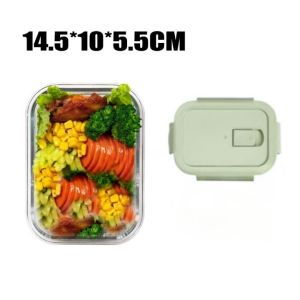 SUNDAR Microwave Safe Glass Bento Box with Dividers Airtight Leakproof Food Crisper for School Home Use