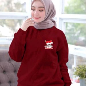 Bisa COD Sweater Pria Wanita Logo Merdeka Kaos Garuda Indonesia Sweter Hut RI Crewneck Kemerdekaan