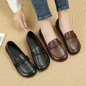 [Swollen Feet Customized] Calfskin Mom Shoes Loafers Soft Sole Single Shoes Casual Boat Shoes Anti-skid