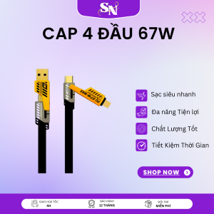 Cáp Sạc Nhanh 4 Đầu 65W Cổng C-L C-C USB-C USB-LCáp sạc 4 in 1 Cyperbunk bọc dù 65W Cáp sạc nhanh 65W 4in1 h 4 cổng dây dù M E C H A dài 1 mét Cáp Sạc Nhanh 4 Đầu 65W Cổng C-L C-C USB-C USB-L