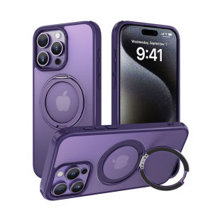 MagSafe 360° Rotatable Magnetic Ring Stand Phone Case For iPhone 16 15 14 13 12 Pro Max Plus Translucent Matte Kickstand Cover For iPhone 16 Pro Max Clear Military Shockproof Bracket Casing