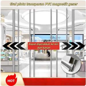 VCology -Tirai pintu magnetik dengan rel geser penahan angin dan menjaga hangat saat musim dingin tirai pintu AC untuk toko komersial dorong-tarik dan bisa dipindah tebal 2mm PVC transparan dengan magnet.