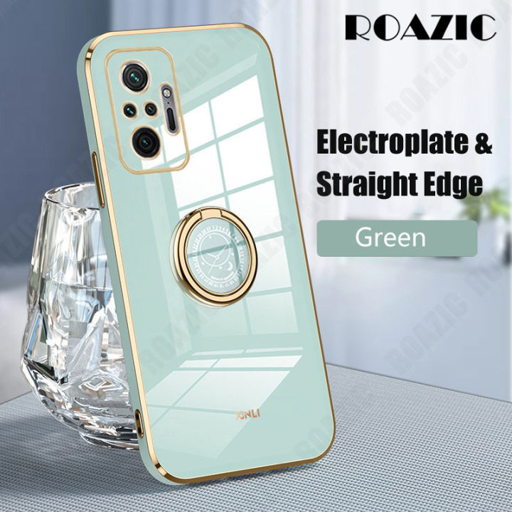 ROAZIC For Xiaomi Redmi Note 10 5G Note 10 4G Note 10S Note 10 Pro Note 10  Pro Max Phone Case [Free Ring Holder] Straight Electroplate Edge Glossy - Main Image