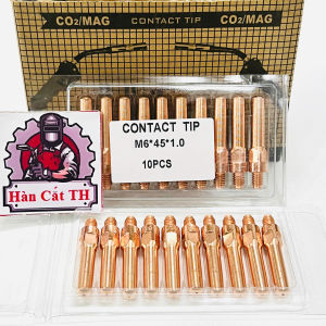 [ Vỉ 10 Cái ] Béc Hàn Mig M6x45*1.0mm Loại Mập Dày Béc Hàn CO2 M6x45 Lỗ Béc 1.0mm