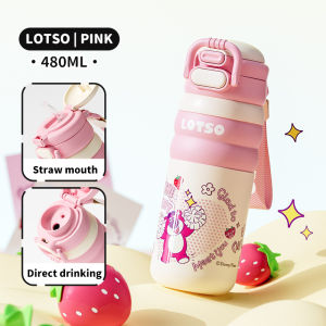Disney Children Thermos Cup Boys Girls School Dedicated Food Grade 316 Strawberry Bear Double Drinking Mouth Straw Water Bottle