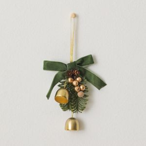 JFDHGR Green Christmas Velvet Bow Bell Wreath Red Christmas Chime Bell Creative Metal Pine Cone Bell Pendant Christmas Tree Decorations