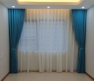 Rèm cửa chính phòng khách rèm che cửa sổ phòng ngủ màu xanh sang trọng
