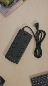 Surge Protector Power Strip - Nuetsa Flat Plug Extension Cord with 8 Outlets and 4 USB Ports 6 Feet Power Cord 2700 Joules ETL Listed Black