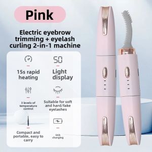 GOLDVAULT USB Rechargeable Heated Eyelash Curler 2 in 1 Fast Heating Electric Eyelash Curler Long-Lasting Eyebrow Trimmer Beauty Tool