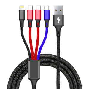 3 in 1 100w Fast Charging Data Cable Nylon Weave Data Cord Type-C/Micro-USB/Lightning Quick Charger for iPhone 15 14 11 Samsung Huawei