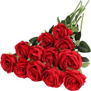 OKDEALS Night Table Centerpieces Red Roses Colorful DIY Floral Arrangment Fake Roses Bouquet with Long Stems Bridal Valentines Day Decor for 1PC Wedding Home Party