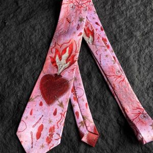 VERMILL Vintage Heart Flame Tie Y2K Gradient Pink Romantic Neck Scarf Unique Lightweight Womens Neck Tie Fashion Accessory