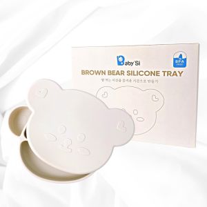 KHAY SILICON CAO CẤP PHONG CÁCH HÀN QUỐC CÓ ĐẾ HÍT CHÂN KHÔNG CHỐNG ĐỔ VÀ NĂP ĐẬY HÌNH GẤU BROWN CHO BÉ ĂN DẶM BABYSI
