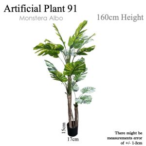 MONSTERA ALBOArtificial Plant Artificial Flower Faux Greenery Potted Plant Home Decoration Indoor Outdoor Decorative Plants for Living Room Bedroom Office Desk Tabletop Garden Café Event Wedding Artificial Decorative Plant Ornament Accessories