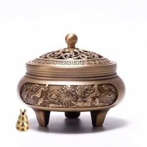 Copper Incense Burner Vintage Censer Lotus Incense Stick Holder Auspicious Clouds Insence Sticks 纯铜如意香炉 盘香炉 线香 家居香薰 檀香炉