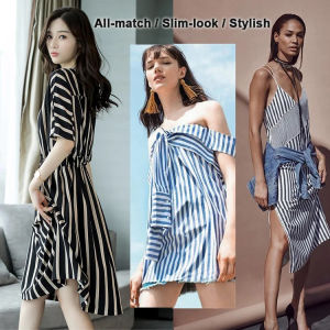 Vertical Striped Dress Temperament Stripe Skirt Covering Localized Flesh Leisure Fashion Straight