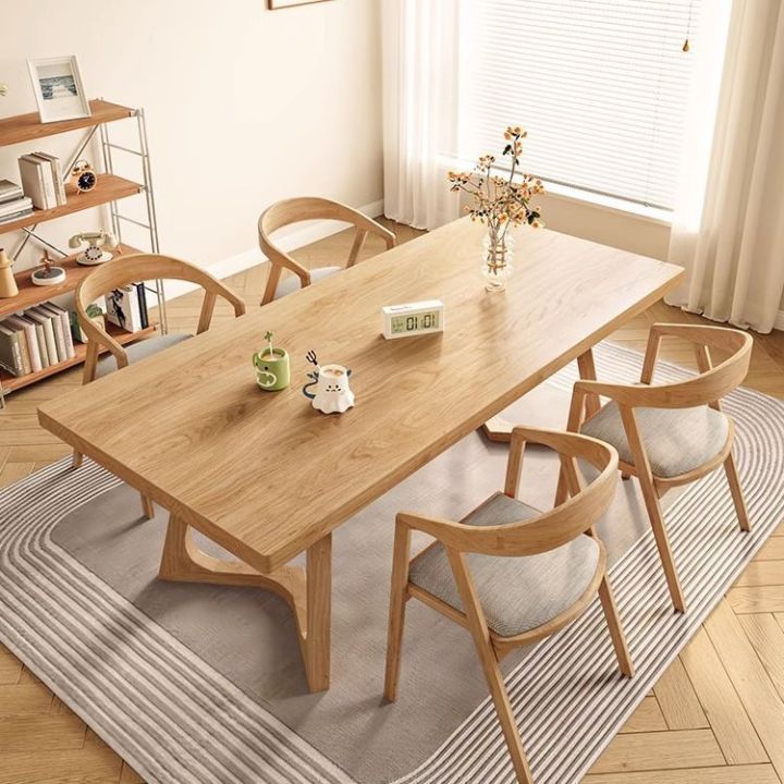 Solid wood long table living room home modern simple dining table and ...