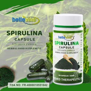 Bellevine Spirulina Capsules 500mg 100s | Blue-Green Algae Superfood | Supports Eye Brain & Cardiovascular Health Daily Energy & Immunity