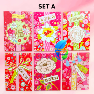 6pcs Angpao Money Envelope Flower Design Short Ampao Christmas New Year