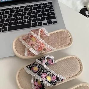New Linen Slippers For Women And Children Korean Version Wear-Resistant Non-Slip Sweat-Absorbent Breathable Cotton-Linen Sandals For Home Use