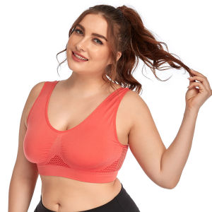New Plus Size Hollow Mesh Sports Bra for Women Wireless Shockproof Yoga Running Sports Bra