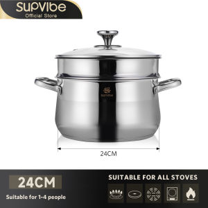 SUPVIBE Stainless Steel Extra Thick High Soup Pot Household Soup Stew Pot Noodle Cooking Pot Induction Cook 不锈钢特厚高汤锅