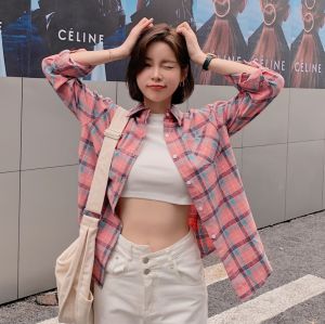 Kemeja Wanita Oversize Plaid Import