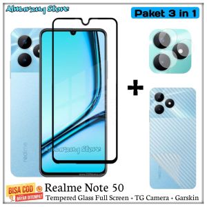 Paket 3 in 1 Realme Note 50 Tempered Glass Full Anti Gores Camera Garskin