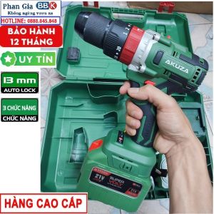 Máy khoan pin 13 ly Akuza đầu auto lock 13mm không chổi than - Máy khoan tắc động siêu khoẻ siêu bền FULL PHỤ KIỆN